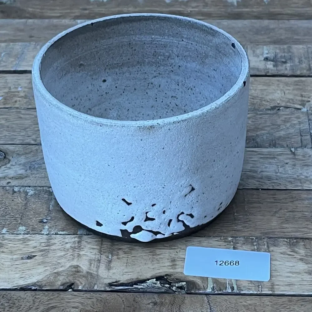 Art Studio Pottery Textured Stoneware Planter 3.75 in Rustic Ivory Brown Matte